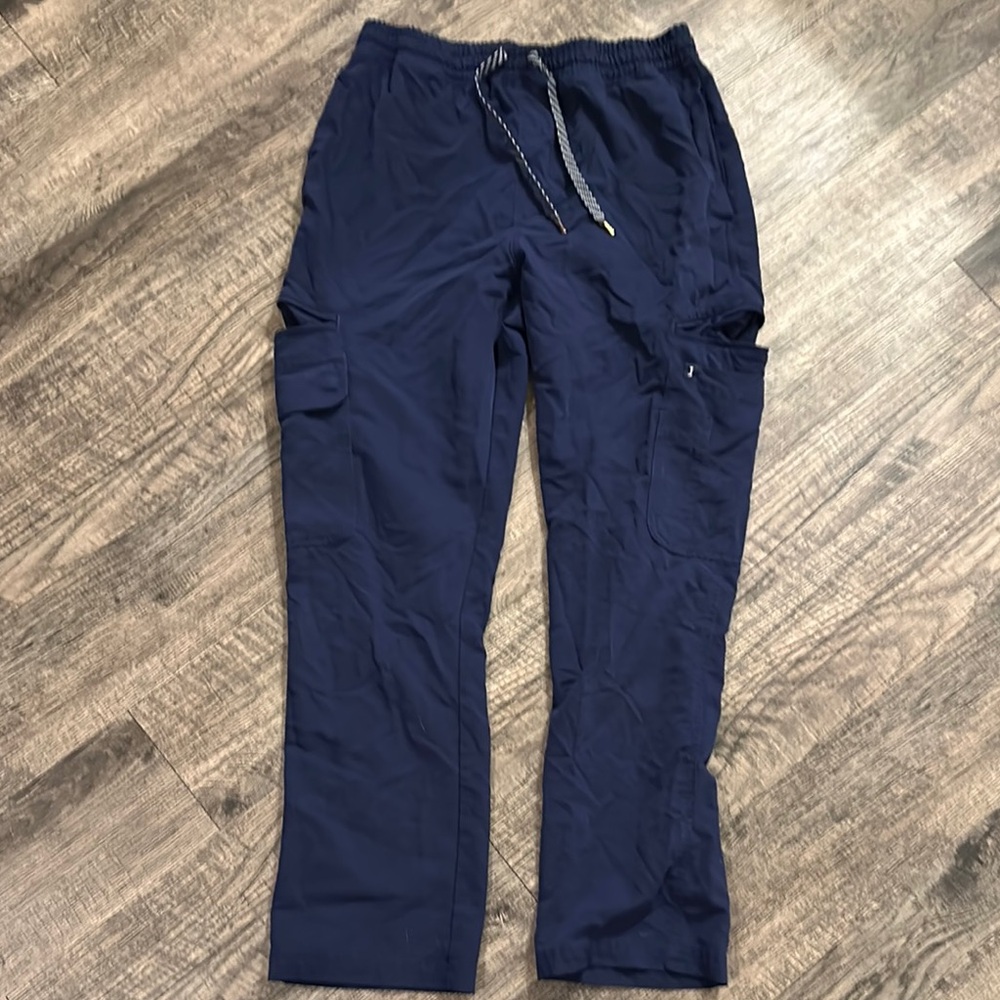 JAANUU Blue Scrub Cargo Pants with Elastic Waistband and Relaxed Fit